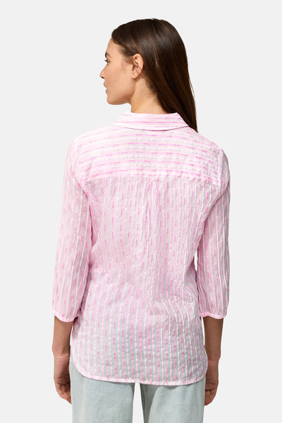 Roze blouse met lange mouwen van CECIL, verticale strepen, losse pasvorm en afgeronde zoom.