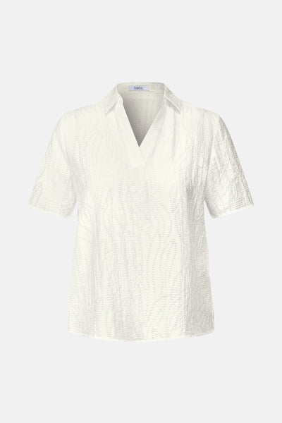 Blouse blanche à manches courtes de CECIL avec texture gaufrée à motif délicat.