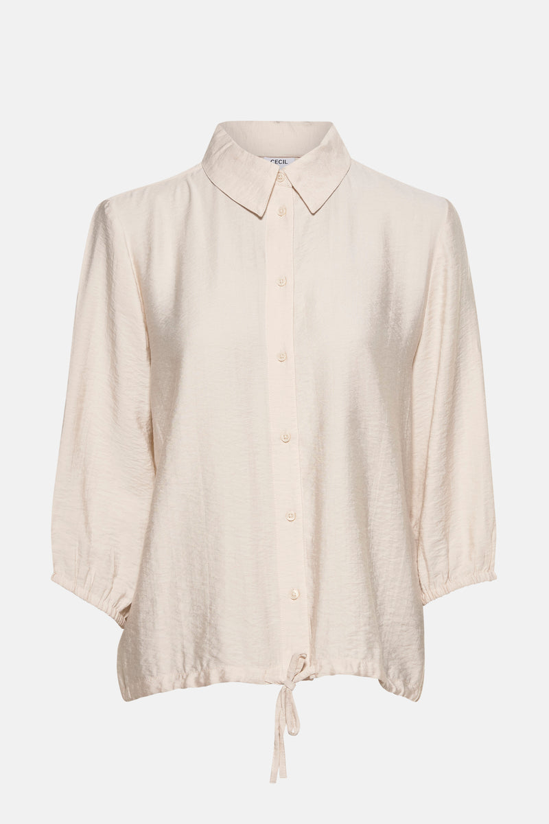 Beige blouse met lange mouwen van CECIL, met plooitjes aan de achterkant.
