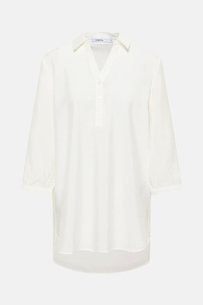 Wit blouse met korte mouwen van CECIL, met kraag en gedeeltelijke knoopsluiting.