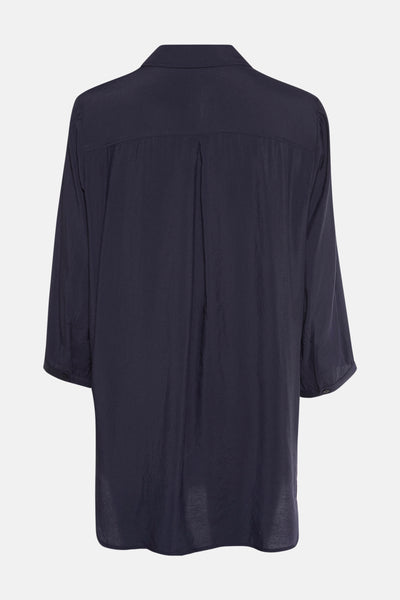 Blauwe blouse met korte mouwen van CECIL, met plooien aan de achterkant en een losse pasvorm.