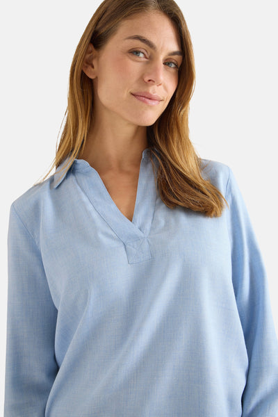 Blouse met lange mouwen in het blauw van CECIL, met een V-hals en een subtiele textuur.