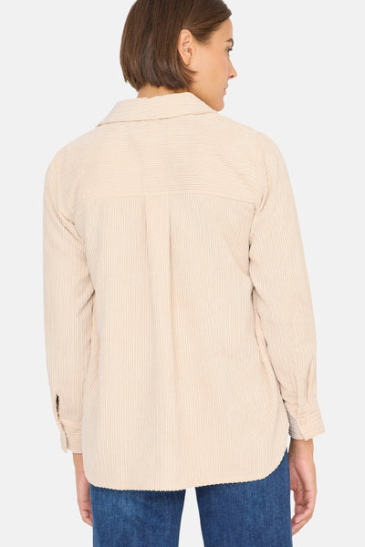 Beige blouse met lange mouwen van CECIL, van corduroy, met schouderpas en losse pasvorm.