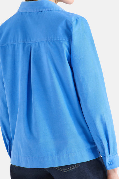Blauwe blouse met lange mouwen van CECIL, met een rugplooi in het midden van de rug.
