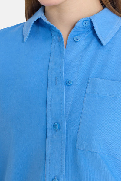 Blauw overhemd met lange mouwen van CECIL, met borstzak en bijpassende knopen.