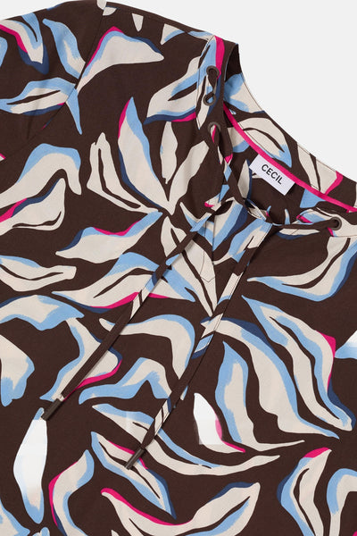 Multikleurig blouse met lange mouwen van CECIL, met bloemenprint en decoratief koord bij de hals.