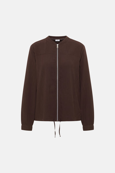 Bruin gilet met wafeltextuur van CECIL met een zilveren ritssluiting en trekkoorden.