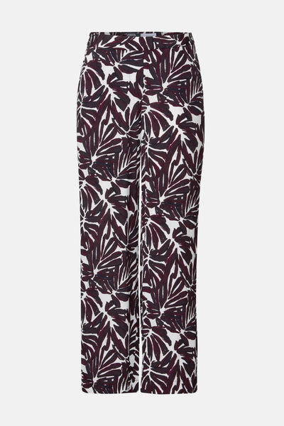 Pantalon femme multicolore de CECIL, avec un motif de feuilles abstraites bordeaux et blanches.