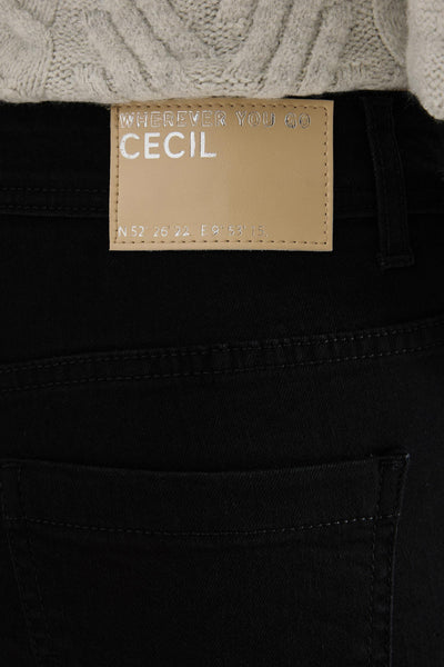 Wijde zwarte denim jeans van CECIL met een leren logopatch.