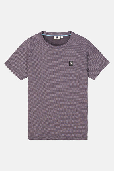Grijze korte mouw T-shirt door GARCIA, met een textuurmotief en een ronde nek die met blauw is omzoomd.