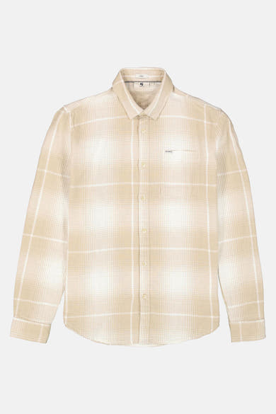 Beige Garcia overhemd met lange mouwen, geruit en met een borstzak.