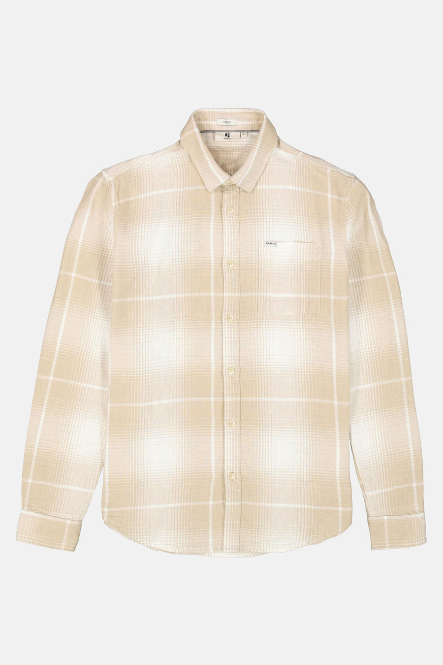Beige Garcia overhemd met lange mouwen, geruit en met een borstzak.