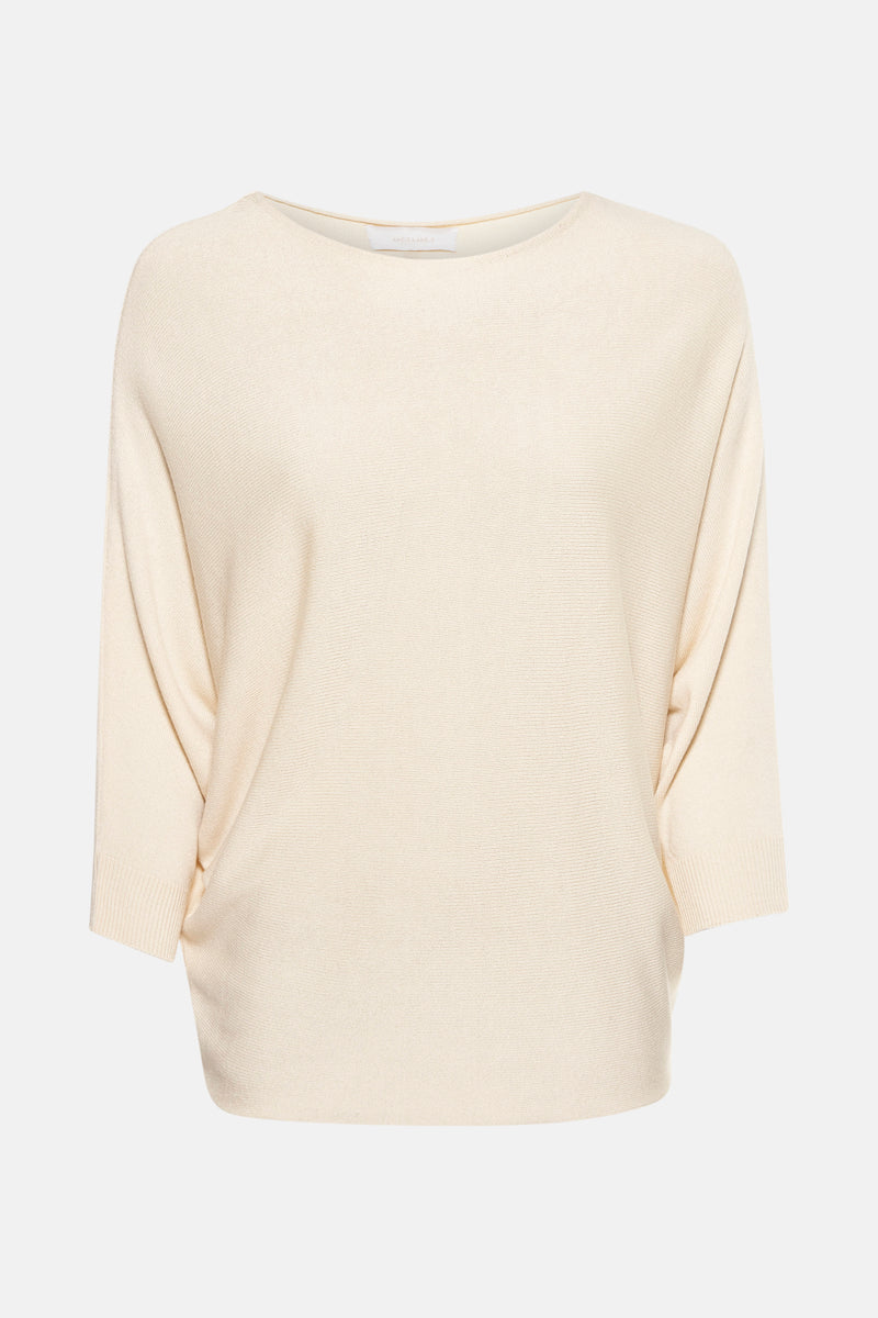 Beige ronde hals trui van AMELIE ET AMELIE, in een getextureerd breisel met driekwart mouwen.