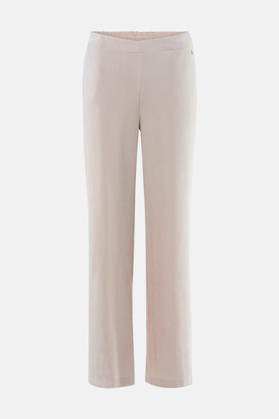 Pantalon écru à taille élastiquée par AMELIE ET AMELIE, coupe droite, texture fine, vue de face