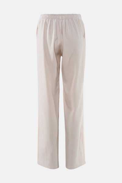Pantalon écru à taille élastique par AMELIE ET AMELIE, coupe droite, texture fine, vue de face
