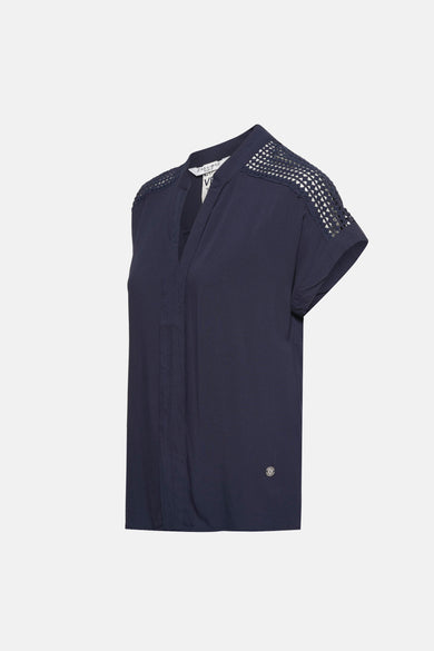 Blauwe mousseline blouse Z ZABAION van ZABA, met met met metpapapapa en met decoratieve knop.