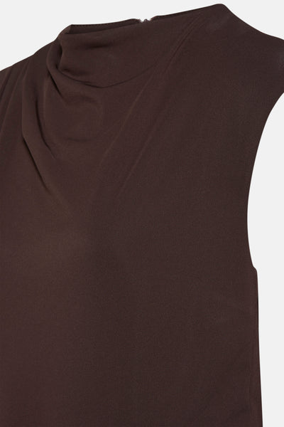 Bruin AMELIE ET AMELIE jumpsuit met gedrapeerde kraag, gladde textuur en mouwloos.