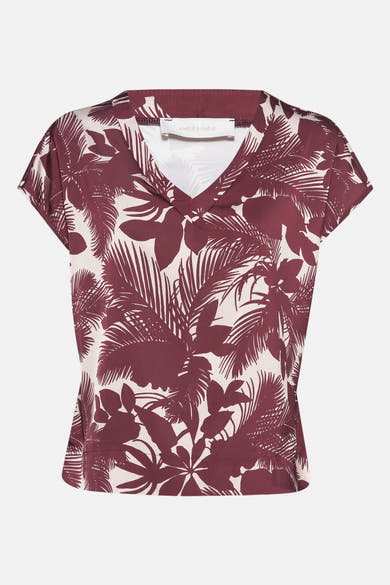 Multikleurig blouse met korte mouwen van AMELIE ET AMELIE met exotische bladprint.