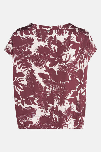Multikleurig blouse met korte mouwen van AMELIE ET AMELIE, met een bordeauxrood exotisch bladmotief.