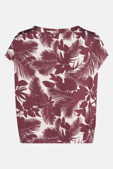 Blouse à manches courtes multicolore de AMELIE ET AMELIE, à motif de feuilles exotiques bordeaux.