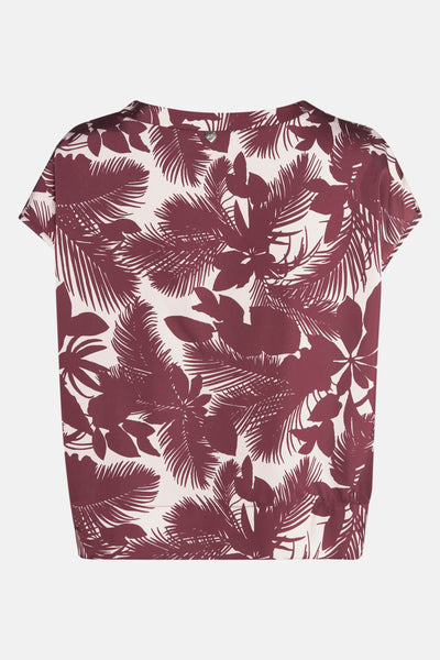 Blouse à manches courtes multicolore de AMELIE ET AMELIE, à motif de feuilles exotiques bordeaux.