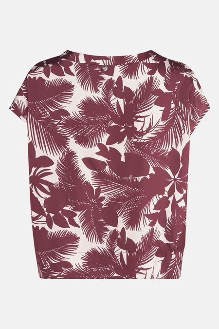 Multikleurig blouse met korte mouwen van AMELIE ET AMELIE, met een bordeauxrood exotisch bladmotief.