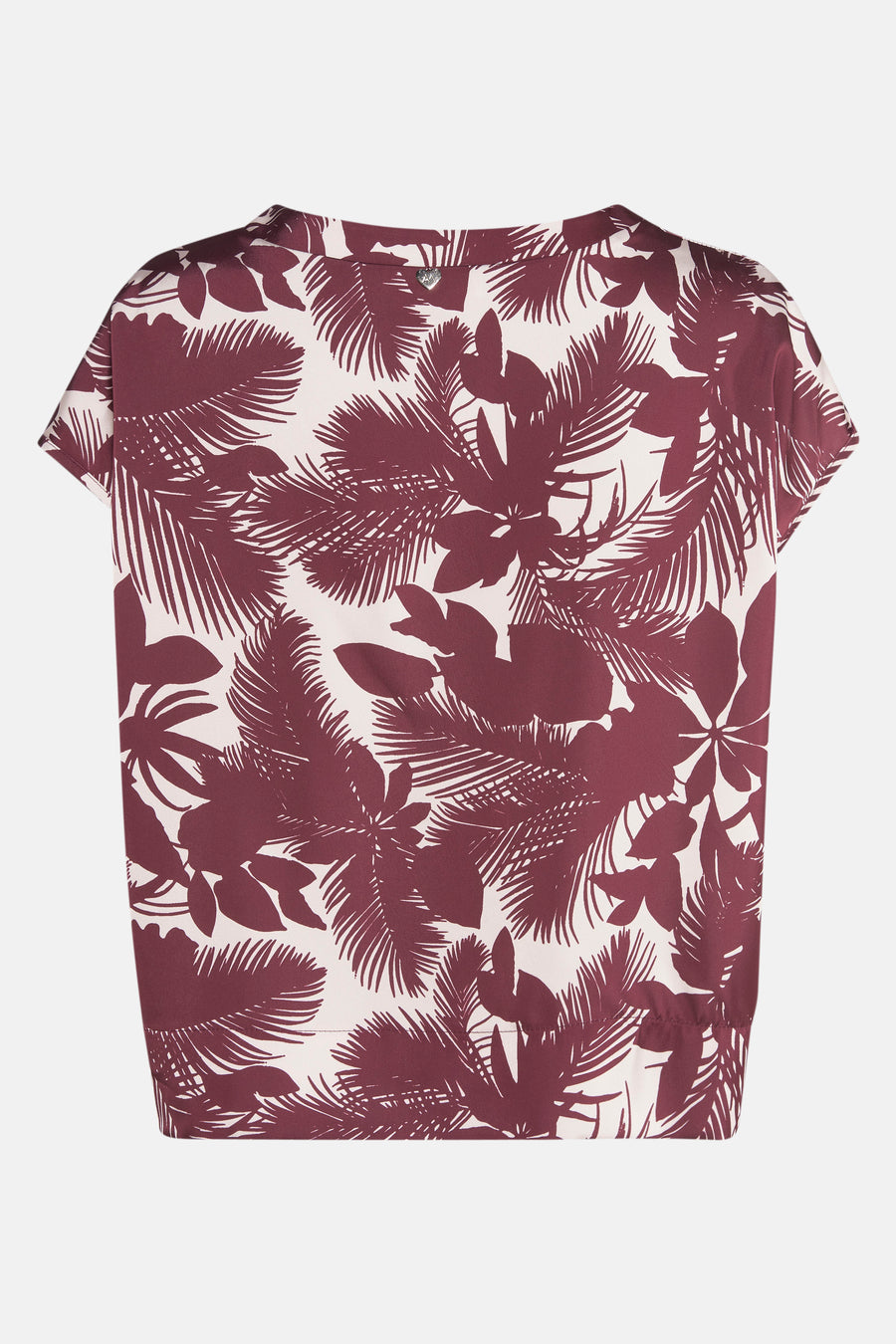 Multikleurig blouse met korte mouwen van AMELIE ET AMELIE, met een bordeauxrood exotisch bladmotief.