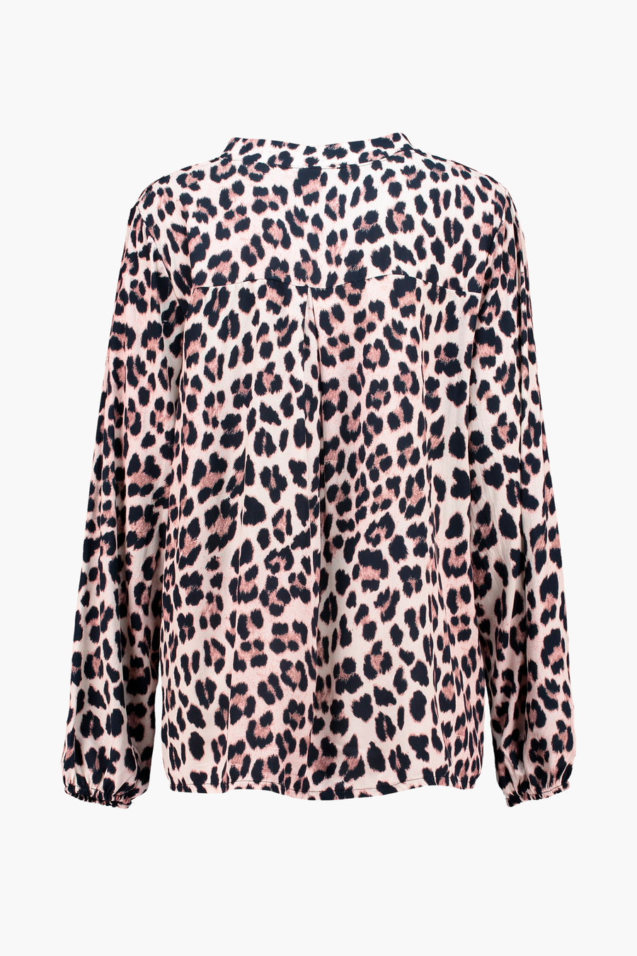 Blouse à manches longues imprimée léopard marron de ZABAIONE, avec détails plissés à l'arrière.