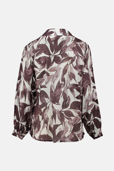 Multikleuren overhemd met lange mouwen van ZABAIONE, bloemenprint met bladeren in bruintinten, achterzijde.