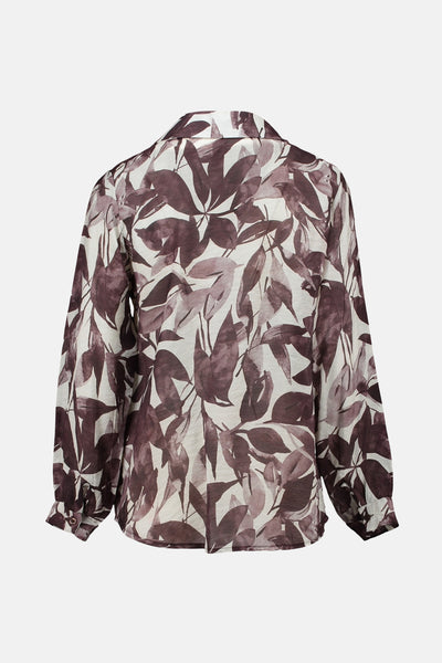 Multikleuren overhemd met lange mouwen van ZABAIONE, bloemenprint met bladeren in bruintinten, achterzijde.