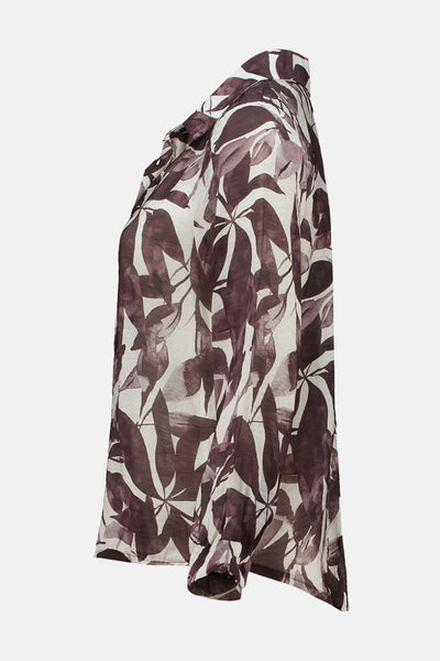 Multikleuren blouse met lange mouwen van ZABAIONE, met een bruin en beige bladmotief.