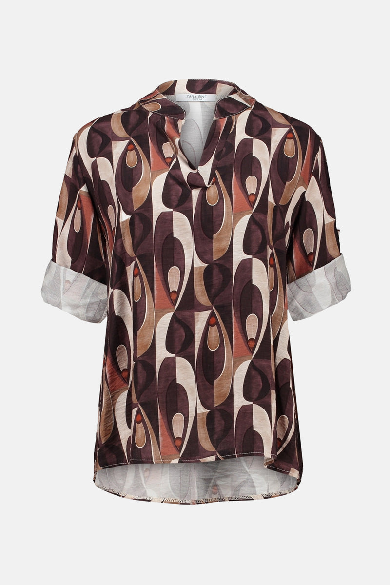 Multikleuren blouse met lange mouwen van ZABAIONE, met bruine en beige grafische patronen.