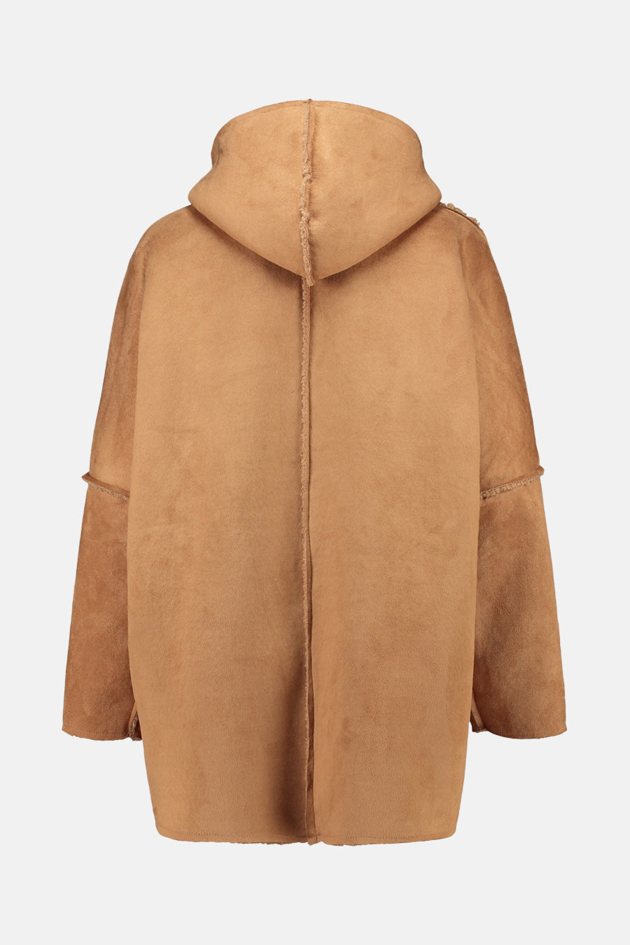 Veste courte cognac par ZABAIONE, avec capuche et coutures apparentes.