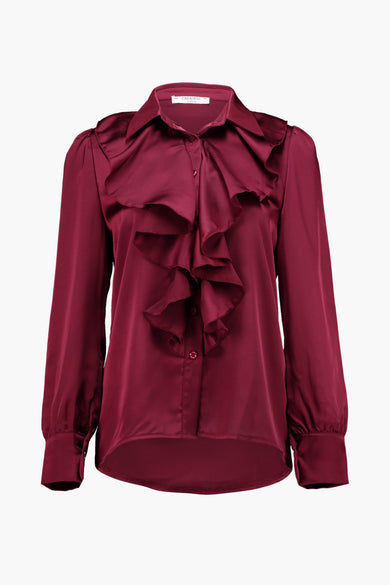Rode blouse met lange mouwen van ZABAIONE, met decoratieve ruches aan de voorkant.