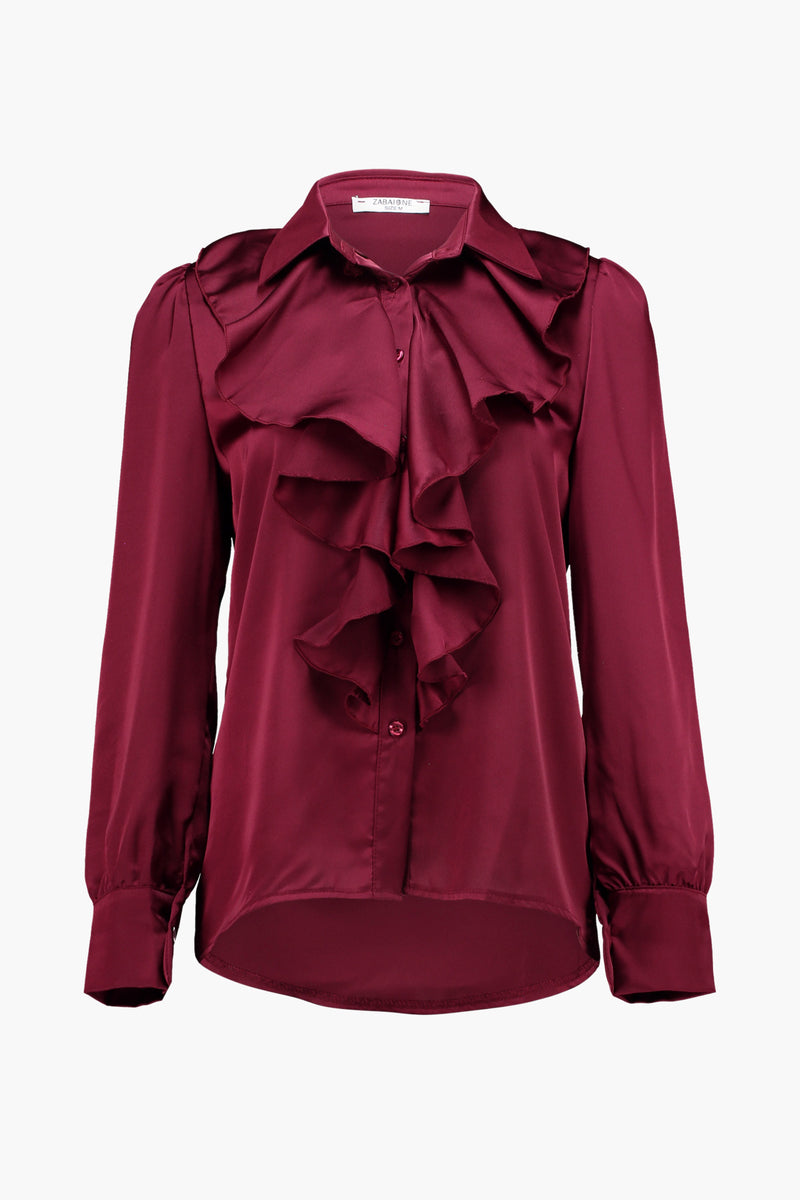 Rode blouse met lange mouwen van ZABAIONE, met decoratieve ruches aan de voorkant.