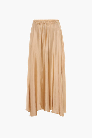 Beige lange rok ZABAIONE met elastische taille en vloeiende stof.