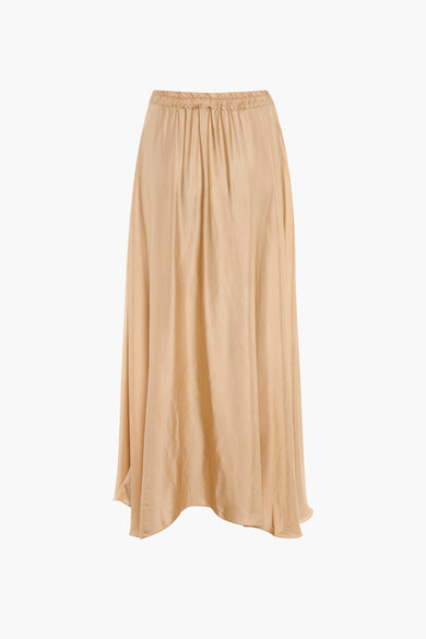 Beige lange rok van Zabaione met elastische taille en soepelvallende pasvorm.