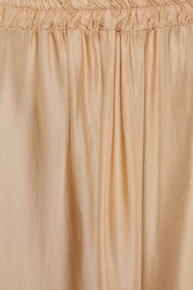 Beige lange rok van ZABAIONE met elastische tailleband en geplooide textuur.