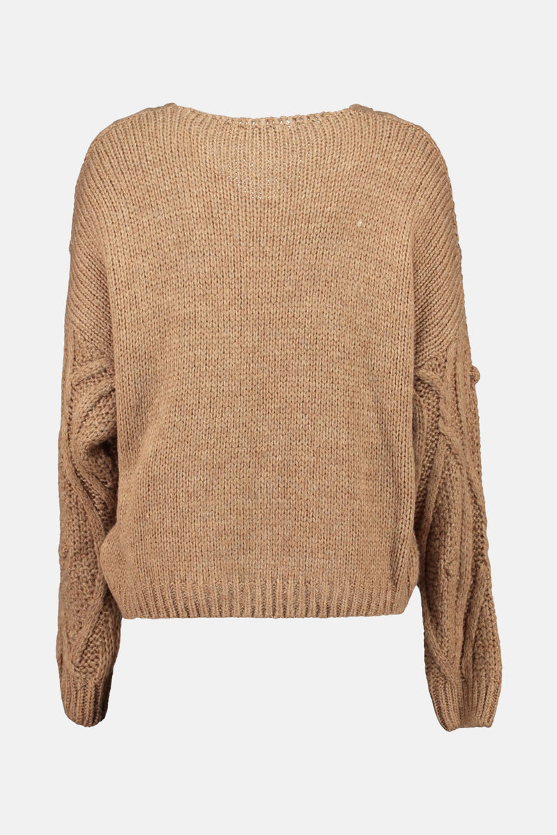 Pull met V-hals - cognac