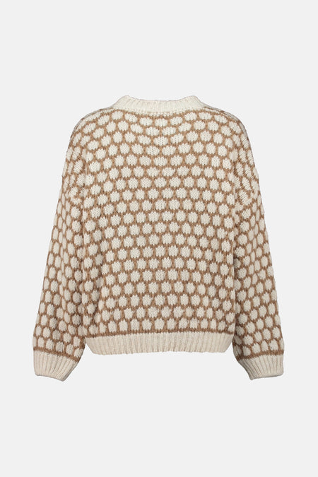 Multikleuren rondehals trui van ZABAIONE, met een contrasterend geometrisch patroon en een gebreide textuur.