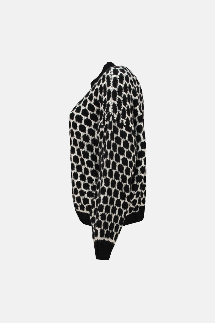 Pull à col rond noir de ZABAIONE avec un motif à pois contrastant.