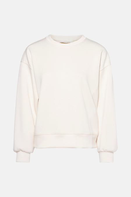 Ecru sweatshirt met ronde hals van AMELIE ET AMELIE, met lange mouwen en geribbelde manchetten.
