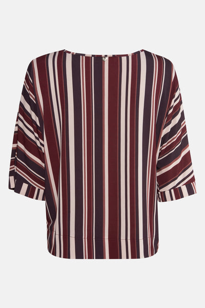 T-shirt à manches courtes multicolore d'AMELIE ET AMELIE, à rayures verticales et manches à rayures diagonales.
