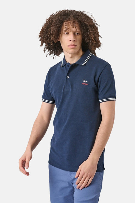 Blauw poloshirt met korte mouwen van ANTWRP, met een gestreepte kraag en mouwboorden.