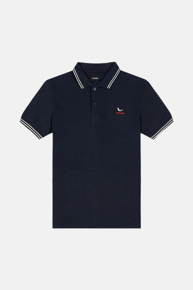 Polo bleu à manches courtes par ANTWRP, avec un col et des bords de manches rayés.
