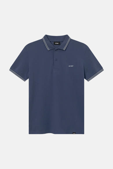 Polo bleu marine de ANTWRP avec finitions rayées au col et aux manches courtes.