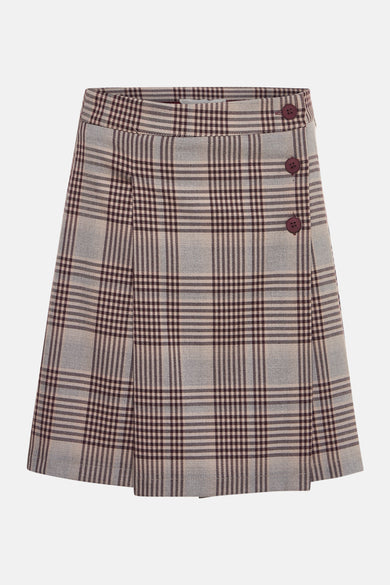 Korte veelkleurige rok van AMELIE ET AMELIE met ruitpatroon en decoratieve knopen.