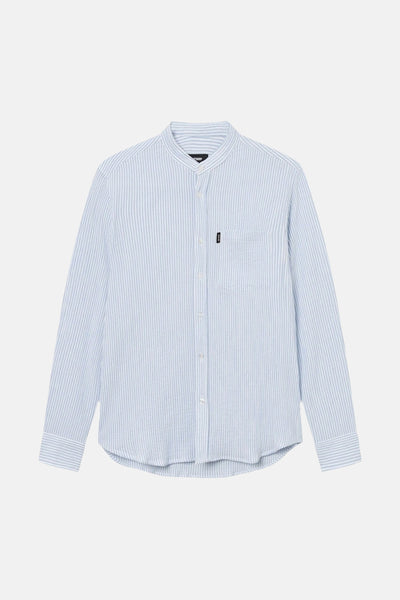 Chemise bleue à rayures, de ANTWRP, avec poche poitrine discrète et coupe classique.