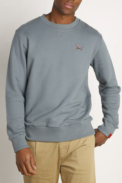 Sweat bleu col rond de ANTWRP, avec logo brodé d'une chaise longue et finitions côtelées.