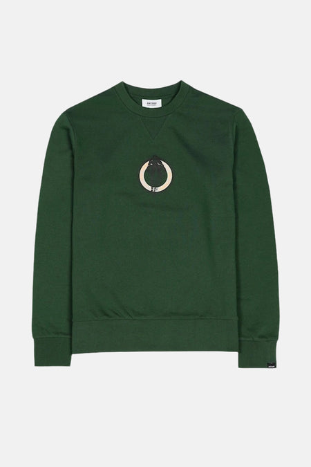 Groene trui van ANTWRP met een cirkelvormig grafisch patroon in het midden.